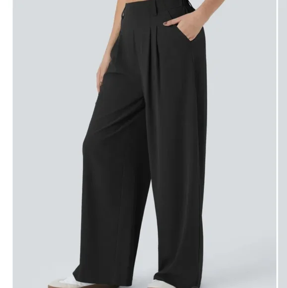 Halara Leg Flowy Solid Palazzo Quick Dry Casual Pants Size Medium Petite Black - Picture 3 of 8